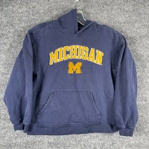VTG Michigan Wolverines Hoodie Youth Large Blue Embroidered Sweatshirt Y2K Ball